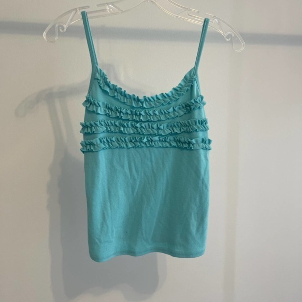 Ivey Jane girls medium tank top,‎ blue preowned ruffle detail